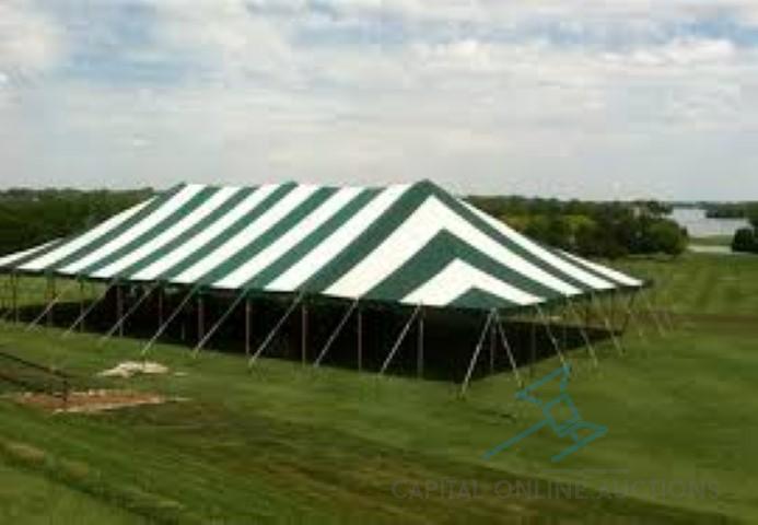 40'x40' 2 Piece White/Green Striped Pole Top (TOP ONLY)