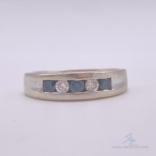 14kt White Gold, Blue & Diamond Band Ring