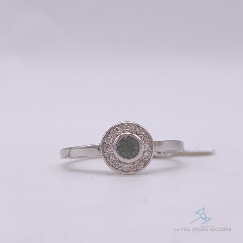 14kt Gold, Green Sapphire, & Diamond Halo Ring