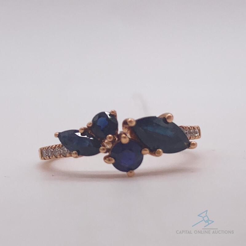 14kt Gold, Blue Sapphire, & Diamond Ring