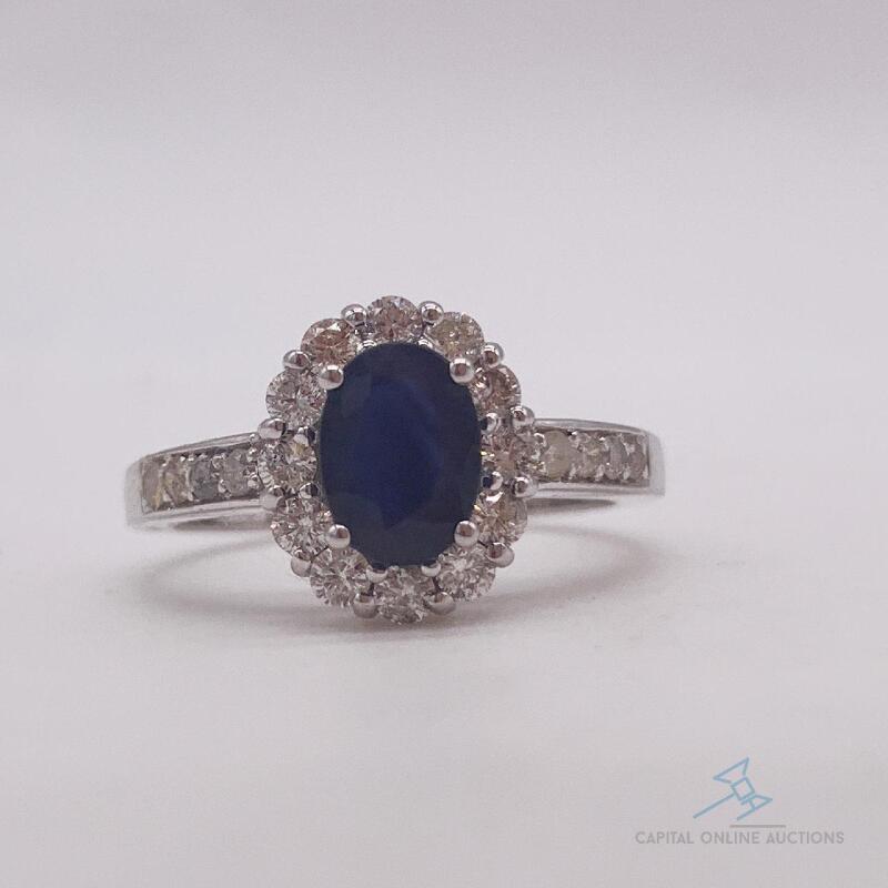 14kt Gold, Blue Sapphire, & Diamond Ring