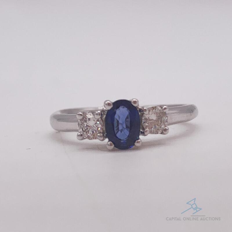 14kt Gold, Blue Sapphire, & Diamond Ring