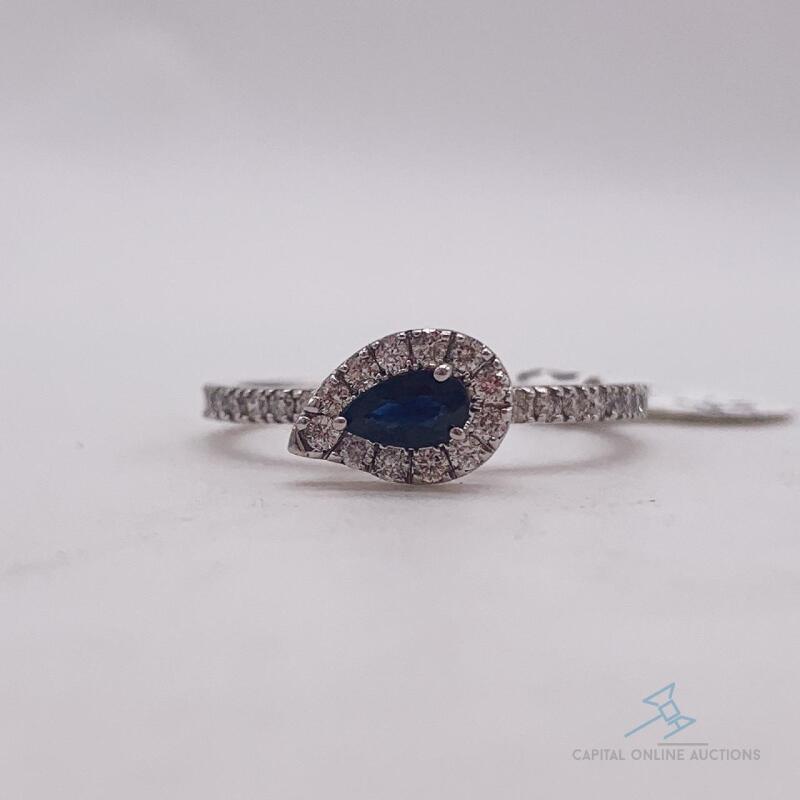 14kt Gold, Blue Sapphire, & Diamond Ring