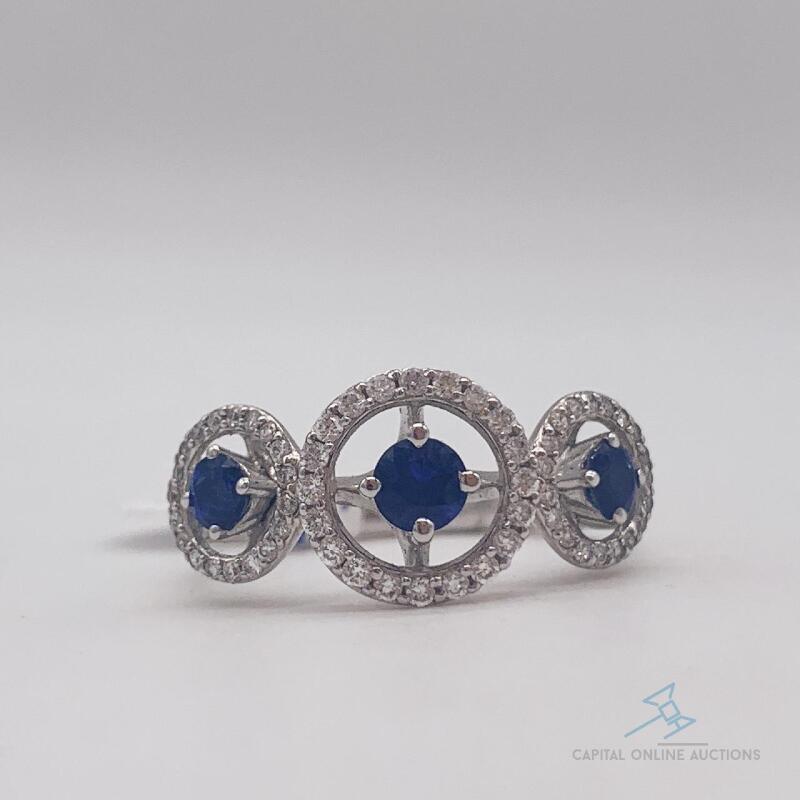 14kt Gold, Blue Sapphire, & Diamond Ring