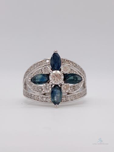 14kt Gold, Blue Sapphire, & Diamond Ring