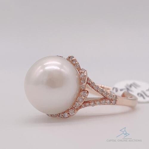 14kt Rose Gold, Pearl, & Diamond Ring