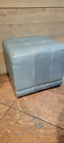 (2) Leather Teal Ottomans