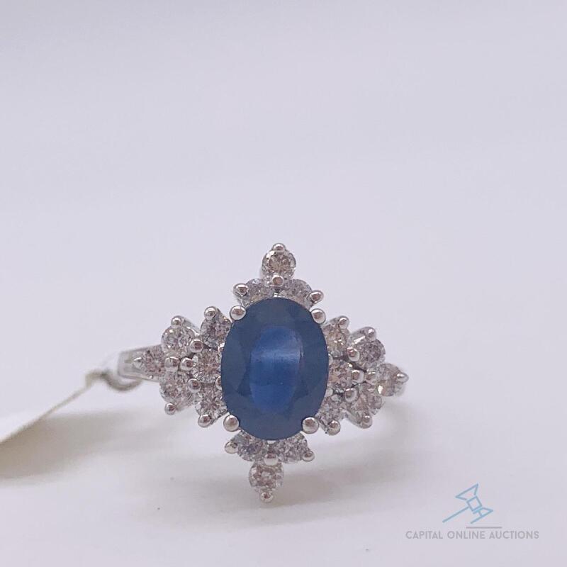 Beautiful 14kt Gold, Blue Sapphire, & Diamond Cocktail Ring