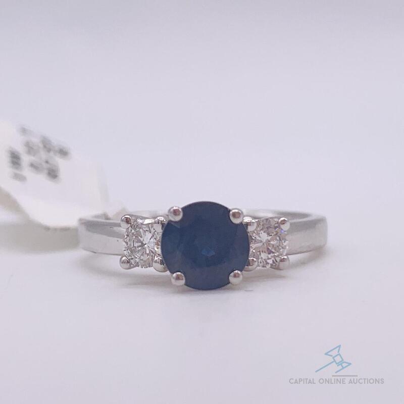 14kt Gold, Blue Sapphire, & Diamond Ring