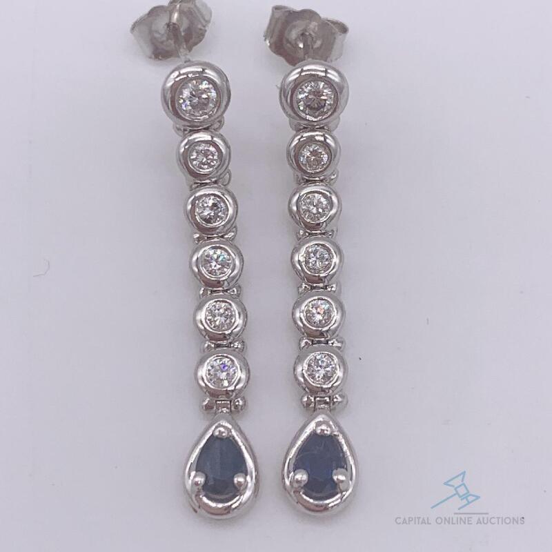 14kt Gold, Blue Sapphire, & Diamond Earrings