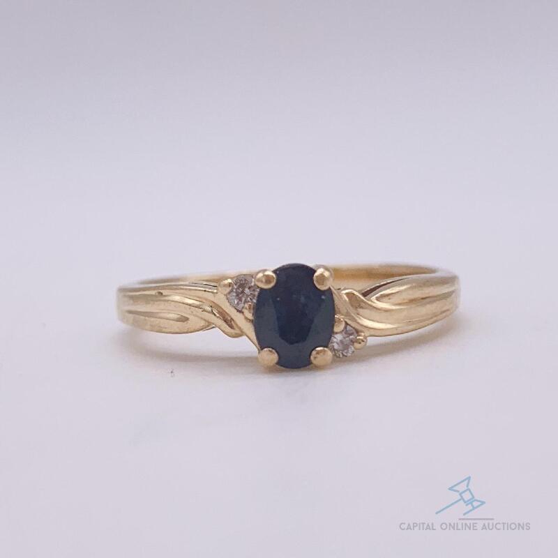 14kt Gold, Blue Sapphire, & Diamond Ring