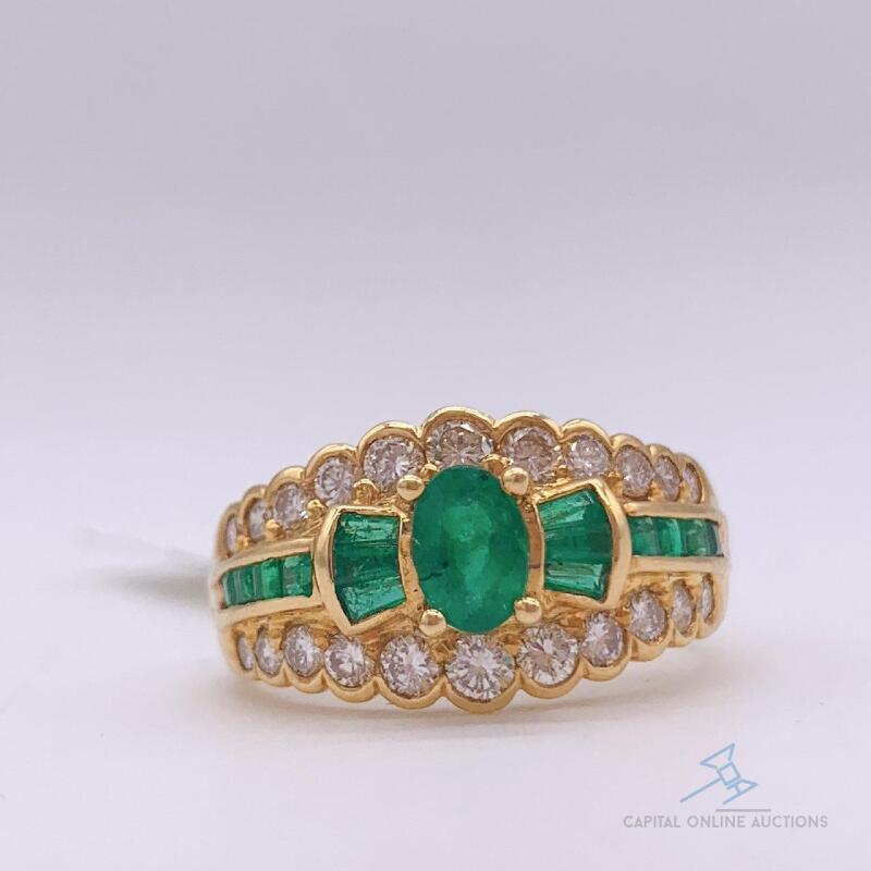 18kt Gold, Emerald, & Diamond Cocktail Ring
