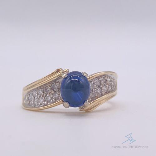 14kt Gold, Blue Sapphire, & Diamond Ring