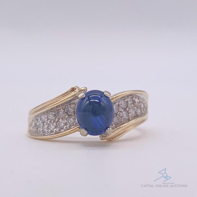 14kt Gold, Blue Sapphire, & Diamond Ring