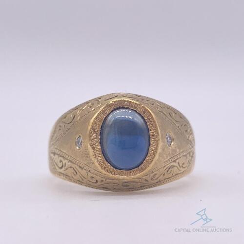 18kt Gold, Blue Sapphire, & Diamond Ring