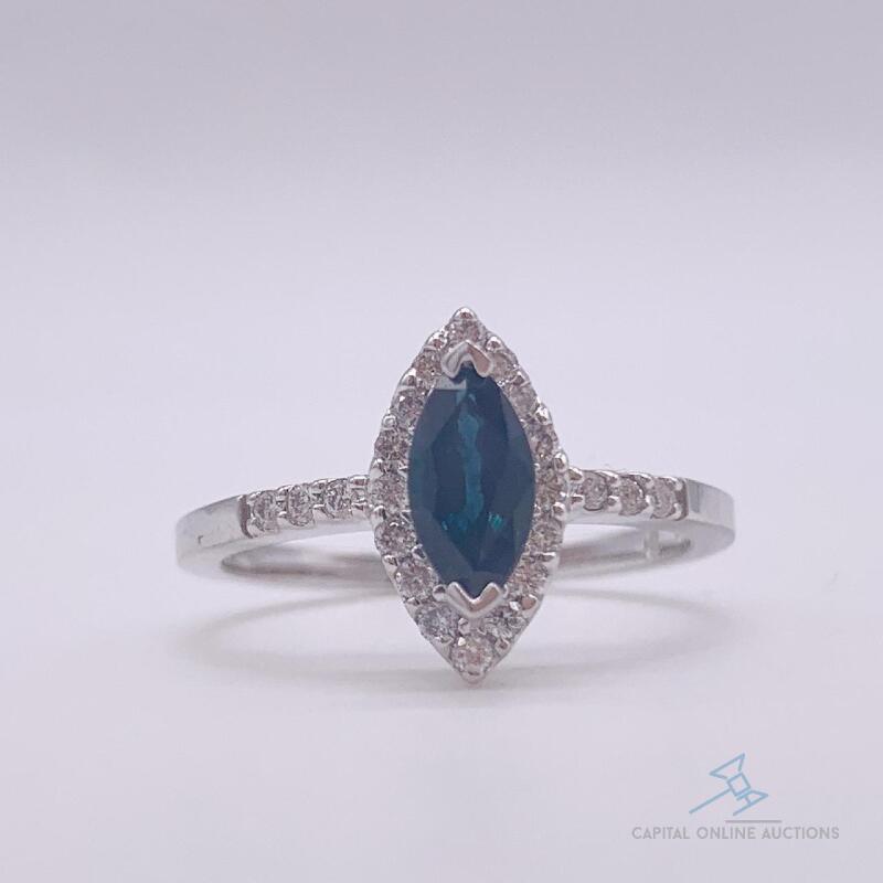 14kt Gold, Blue Sapphire, & Diamond Ring