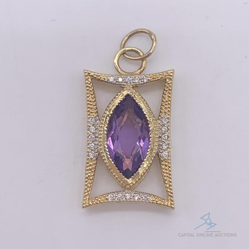 14kt Gold, Amethyst, & Diamond Pendant