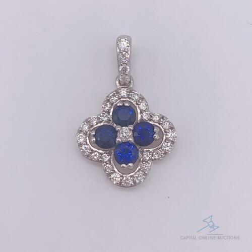 14kt Gold, Blue Sapphire, & Diamond Pendant