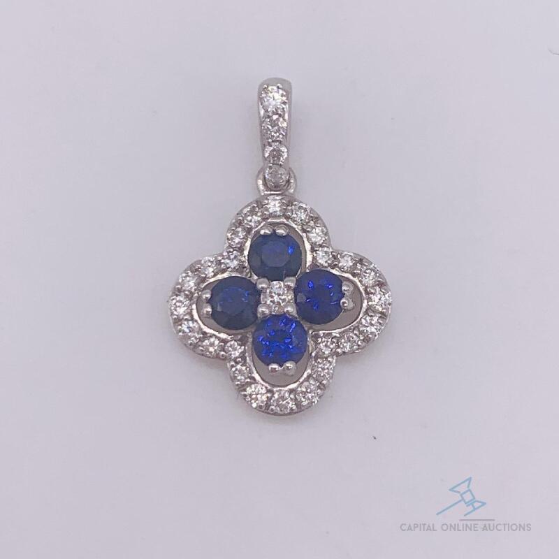 14kt Gold, Blue Sapphire, & Diamond Pendant