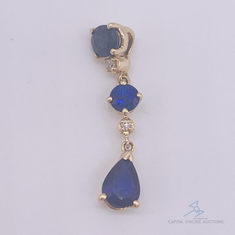 14kt Gold, Blue Sapphire, & Diamond Pendant