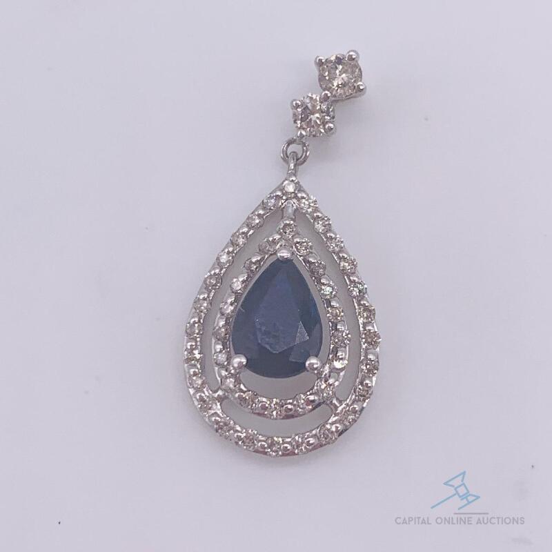 14kt Gold, Blue Sapphire, & Diamond Pendant