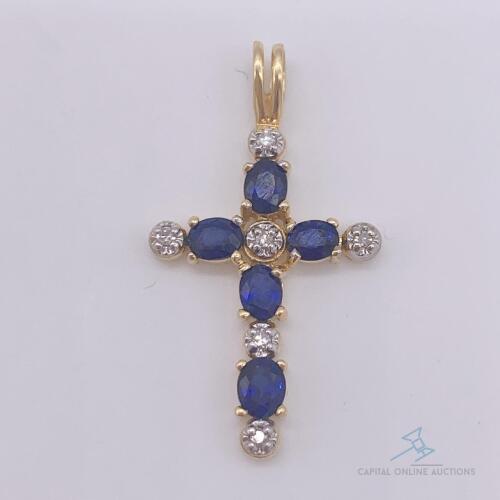 14kt Gold, Blue Sapphire & Diamond Pendant