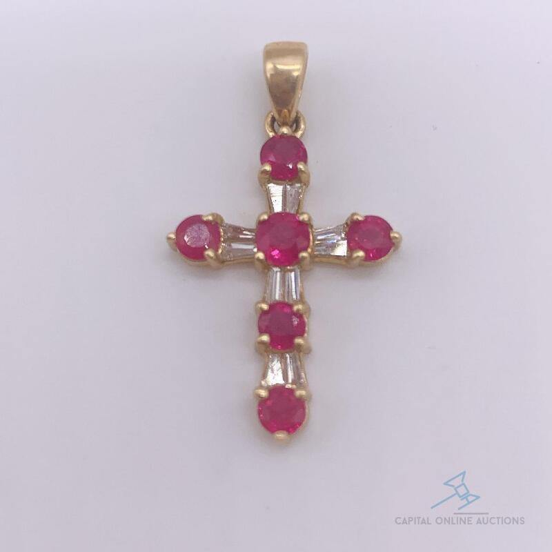 14kt Gold, Ruby, & Diamond Cross Pendant