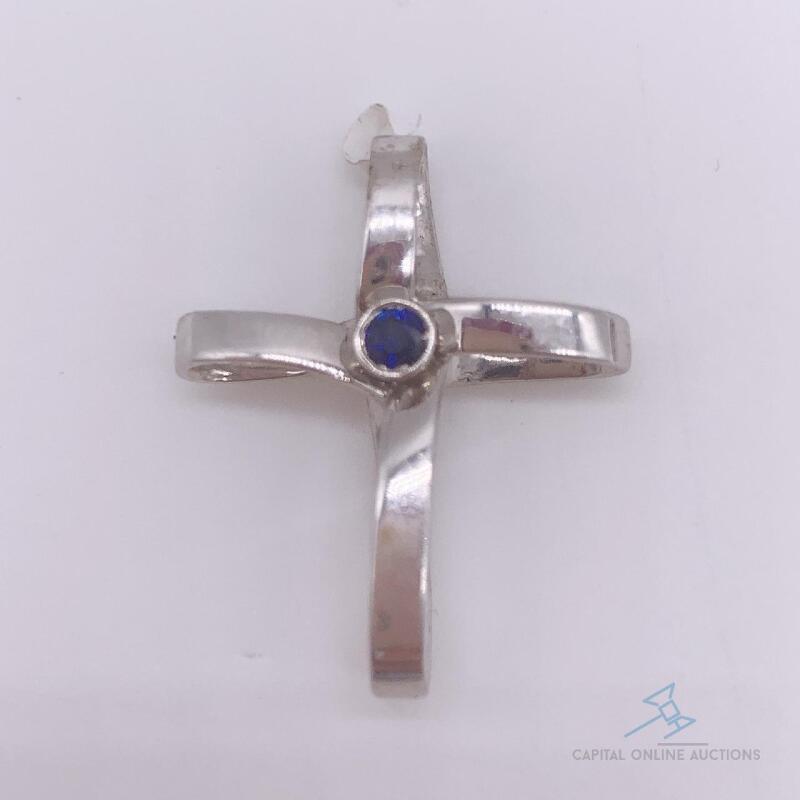 14kt Gold & Blue Sapphire Cross Pendant