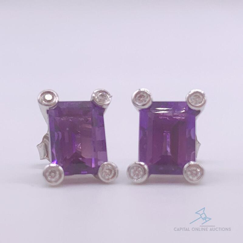 14kt Gold, Amethyst, & Diamond Earrings