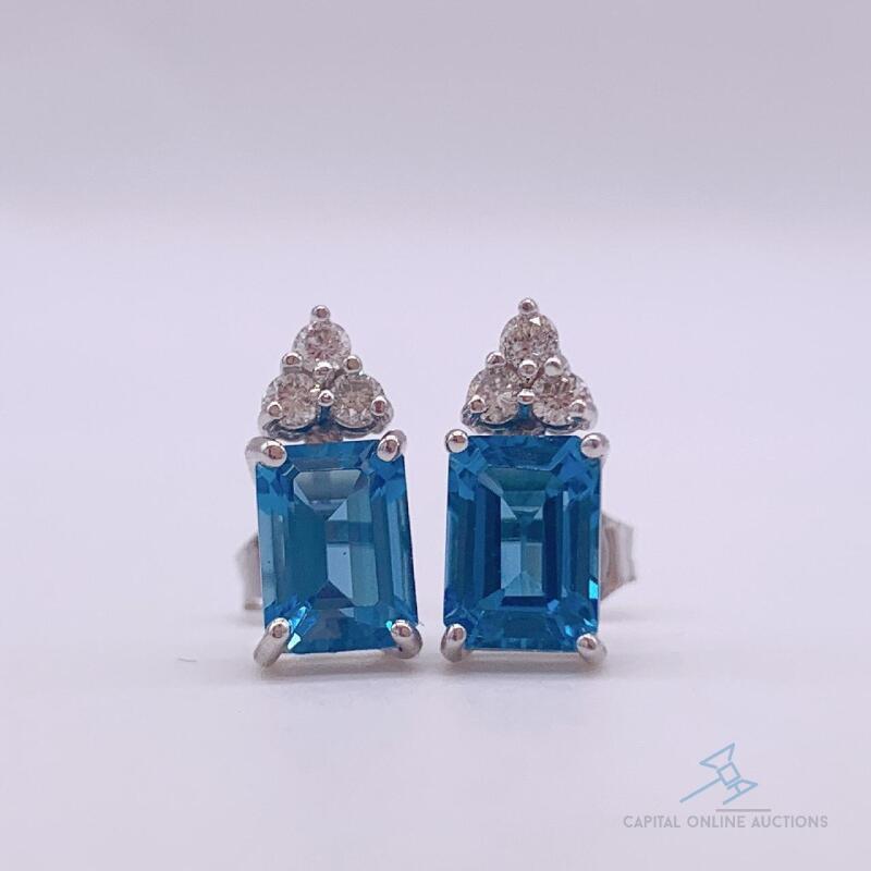 14kt Gold, Blue Topaz, & Diamond Earrings