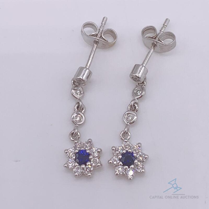 14kt Gold, Blue Sapphire, & Diamond Earrings