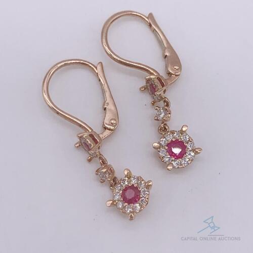 14kt Rose Gold, Pink Sapphire, & Diamond Earrings