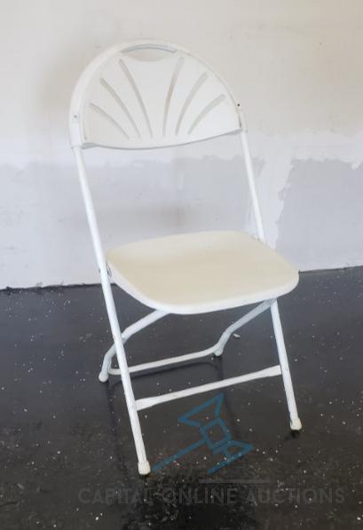 (50) Folding Fan Back Chair White on White Frame