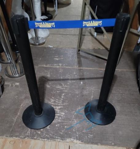 (16) Black Heavy Duty Retractable Stanchions with Blue Belts