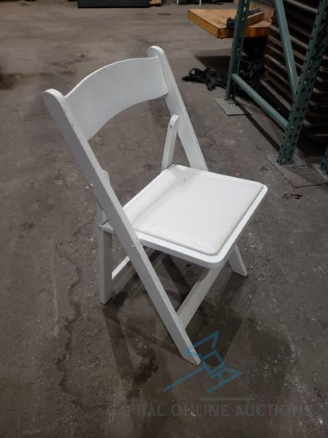 (30) White Wood Folding Chairs With Extra Seat Pads