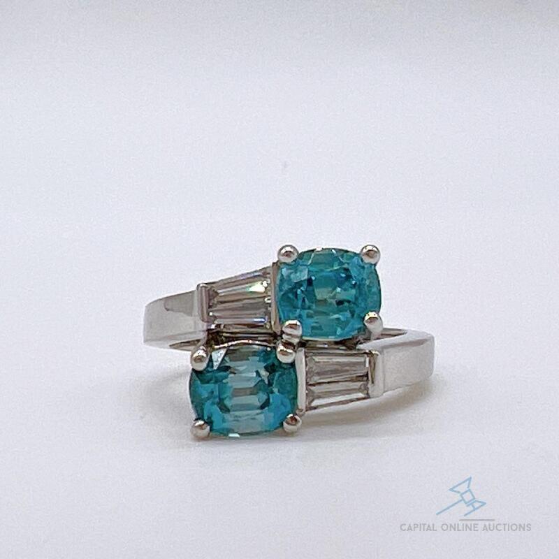 Beautiful Platinum, Blue Zircon, & Diamond Cocktail Ring