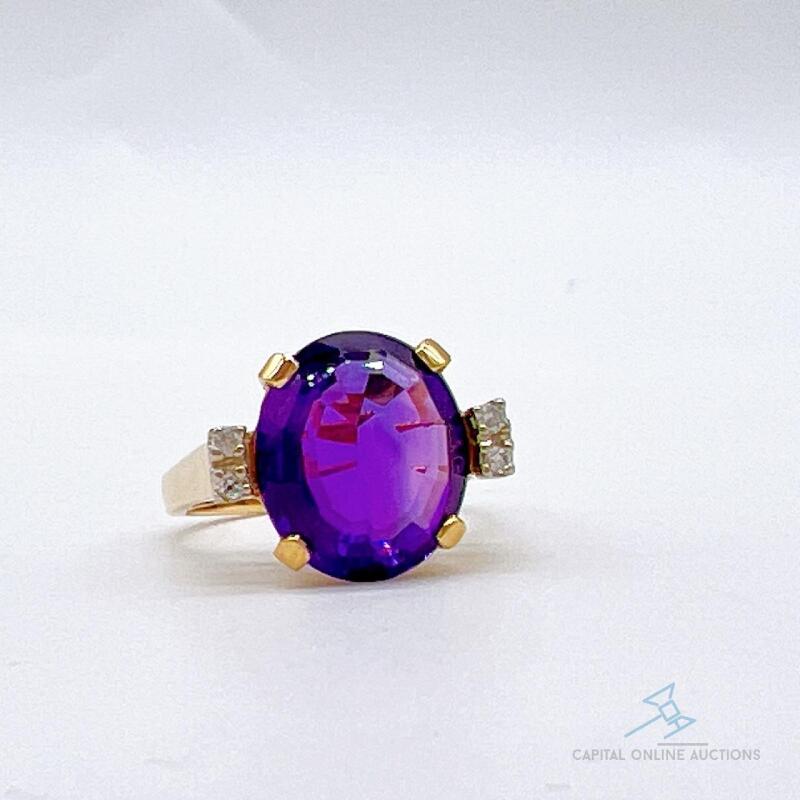 18kt Gold, Amethyst & Diamond Cocktail Ring