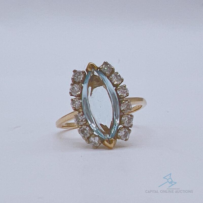 14kt Gold, Aquamarine, & Diamond Ring