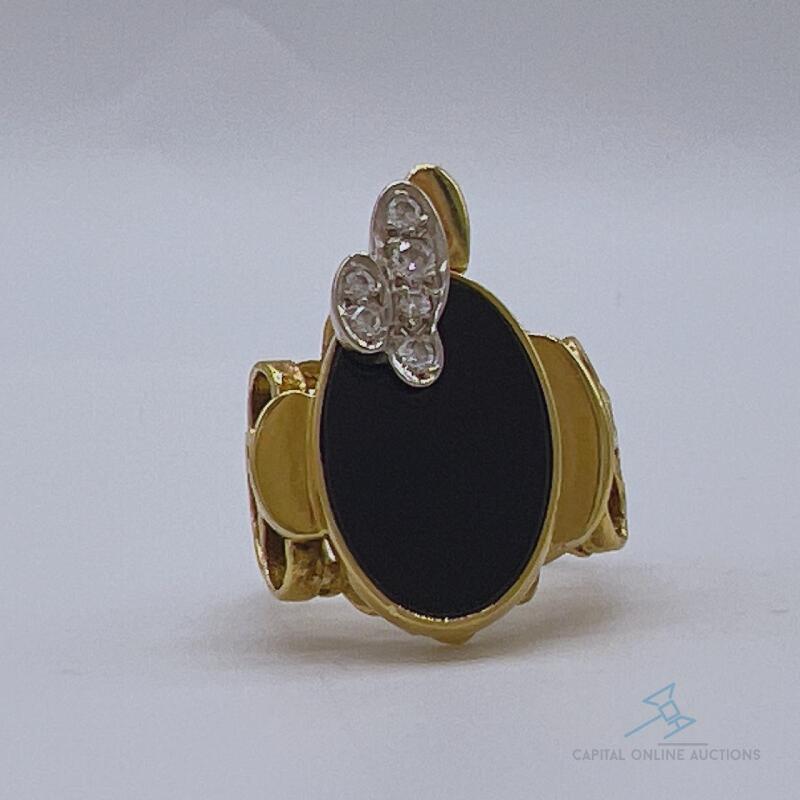 Unique 18kt Gold, Onyx, & Diamond Ring