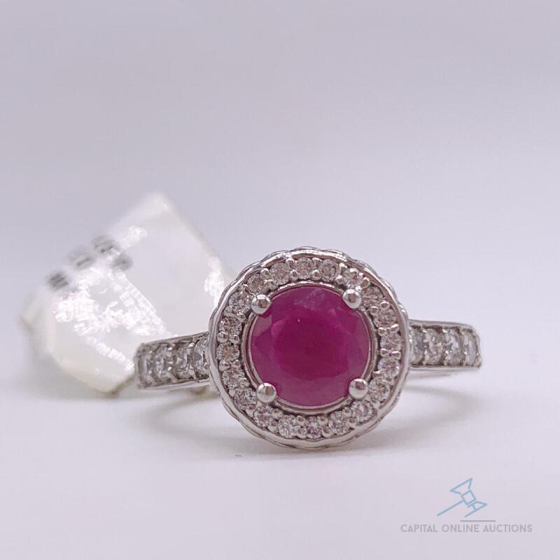 14kt Gold, Ruby, & Diamond Halo Cocktail Ring