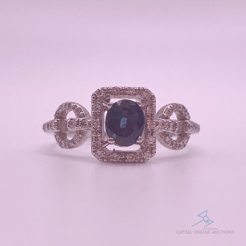 14kt Gold, Blue Sapphire, & Diamond Ring