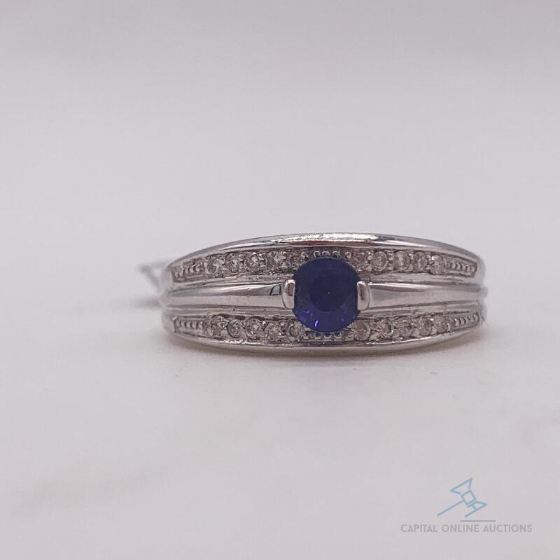 14kt Gold, Blue Sapphire, & Diamond Ring