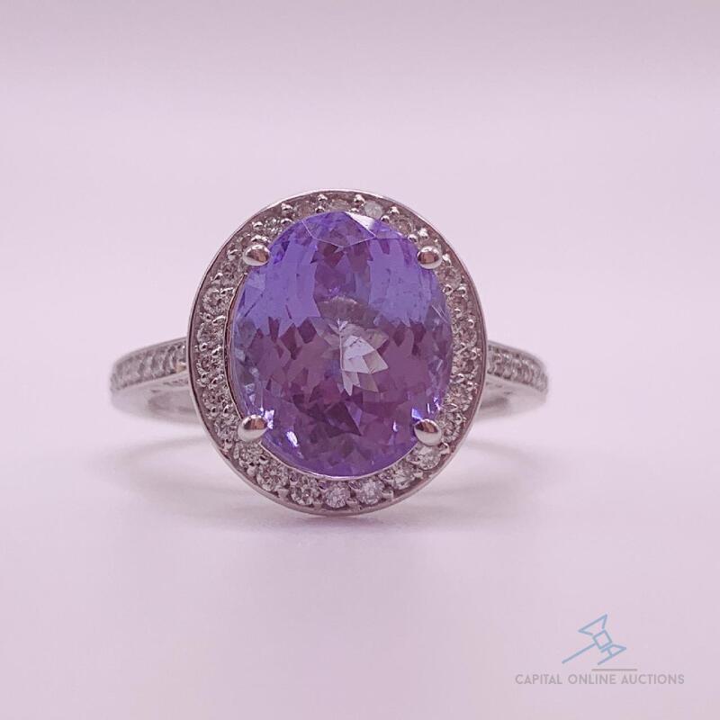 14kt Gold, Tanzanite & Diamond Halo Ring