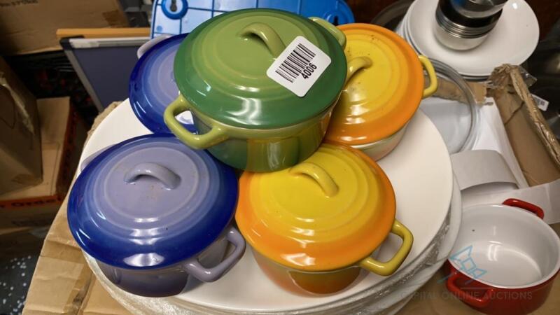 Small Food Dishes with covers and handles - assorted colors