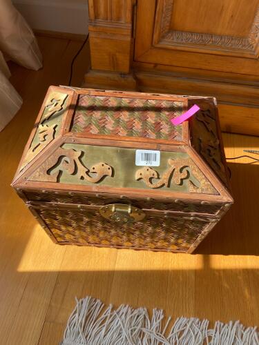 Brass & wicker threaed wood Chest