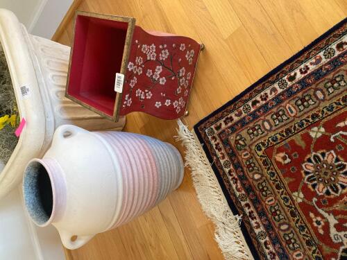 Decorative ceramic vase & wooden red square bin