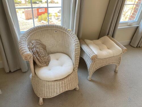 White Wicker chair & wicker Ottoman