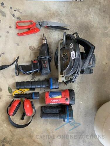 Black & Decker - Hand saw, drill, flashlights, noise cancel headphones, clippers (8 items)