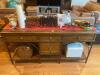 Wooden table w/ 3 drawers & locking drawer (contents not included) - 2