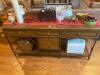 Wooden table w/ 3 drawers & locking drawer (contents not included) - 3